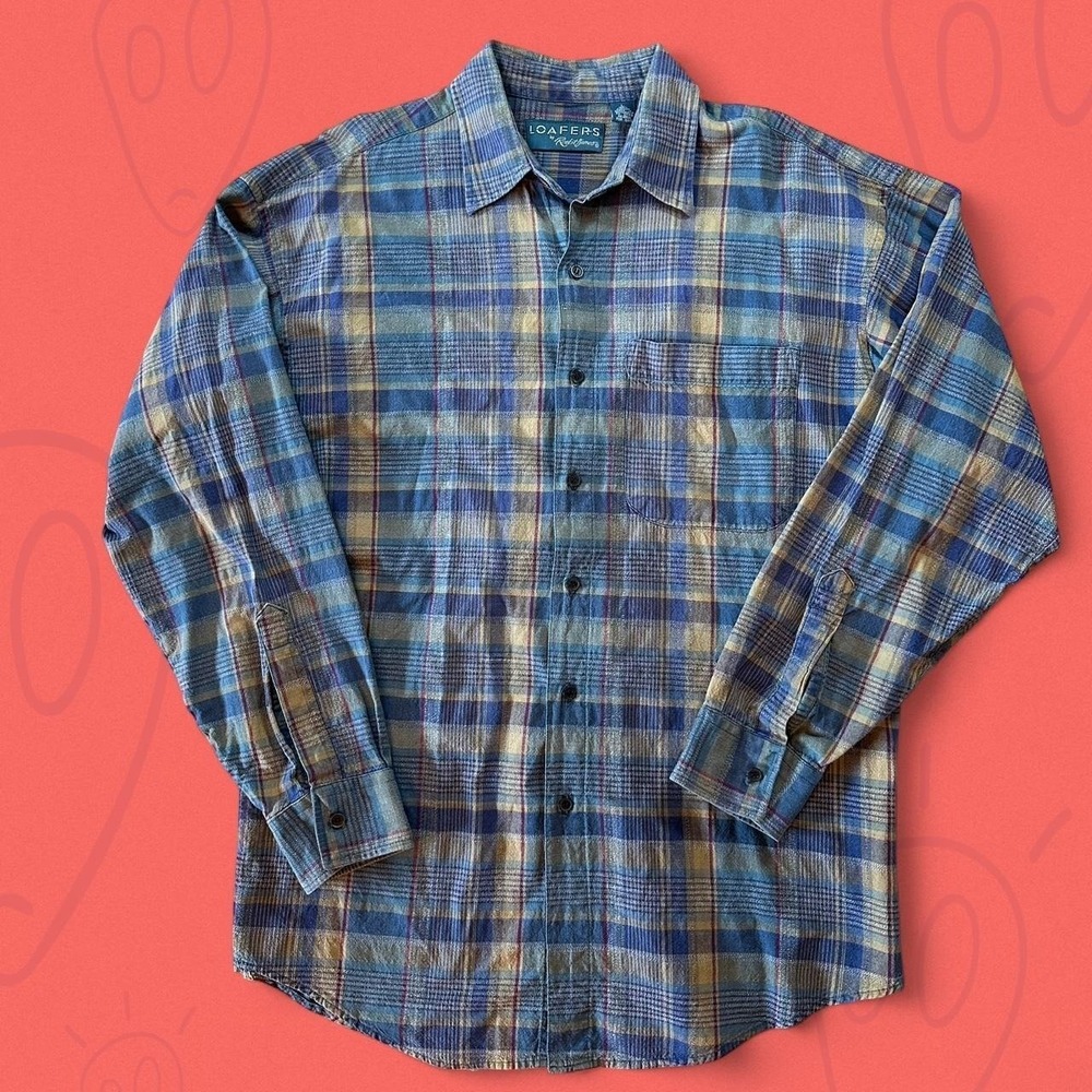 Vintage 90s Plaid Button Up Shirt - Mens Collared Casual Cotton Button Up Shirt